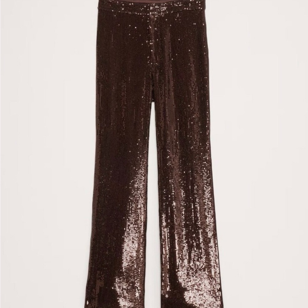 Banana Republic Sequin Wide-Leg Pants in Metallic Brown
